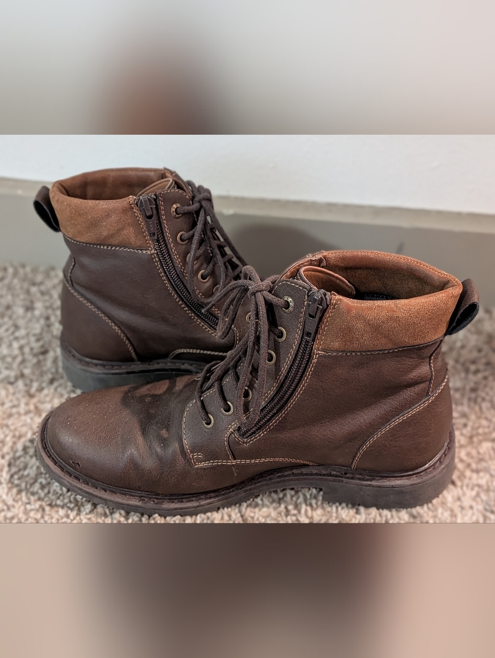 Men's Brown Leather Lace-Up Side-Zip Boots